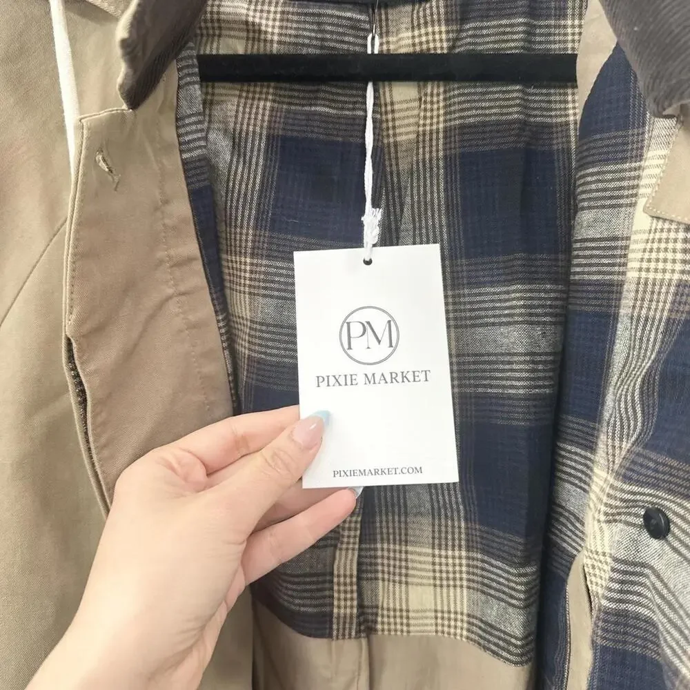 Pixie Market Tan Hooded Oversized Coat - Picture 7 of 8